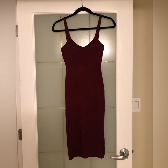 Side Slit Sleeveless Knitted Dress - Red Wine - Picture 7 of 8